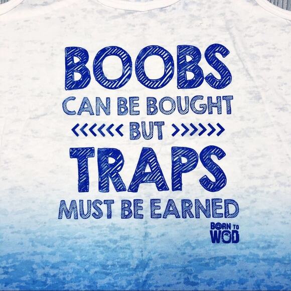 💗 3/$10 💗 NEW Born To Wod ombre graphic workout tank blue Small - Picture 3 of 8